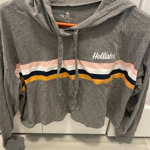 Hollister gray with pink white yellow stripes size small long sleeve hoodie crop